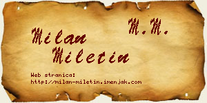 Milan Miletin vizit kartica
